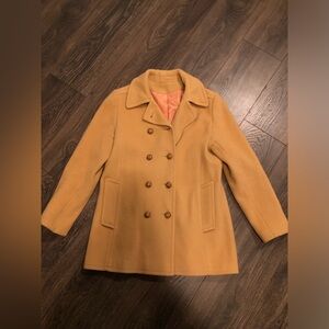 (M) Vintage 1970s Camel Colored 100% Wool Double Breast Pea Coat Union Made